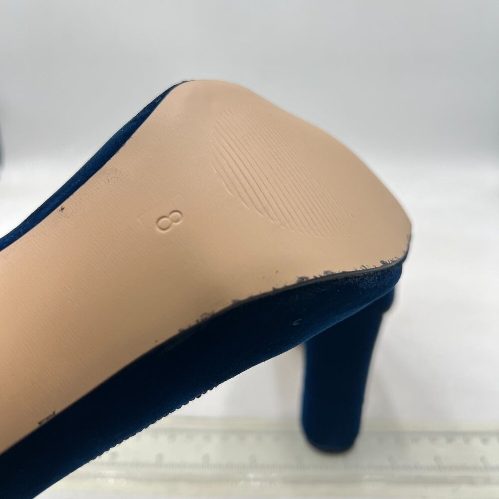 Chic Navy Suede Block Heel Pumps with Bow Accent - Picture 6 of 8